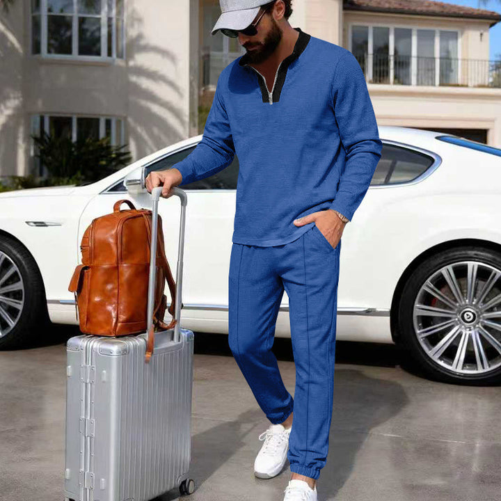 Men's Lightweight Henley Loungewear Set with Contrast Collar, Drawstring Joggers and Elastic Cuffs Mune Fashion