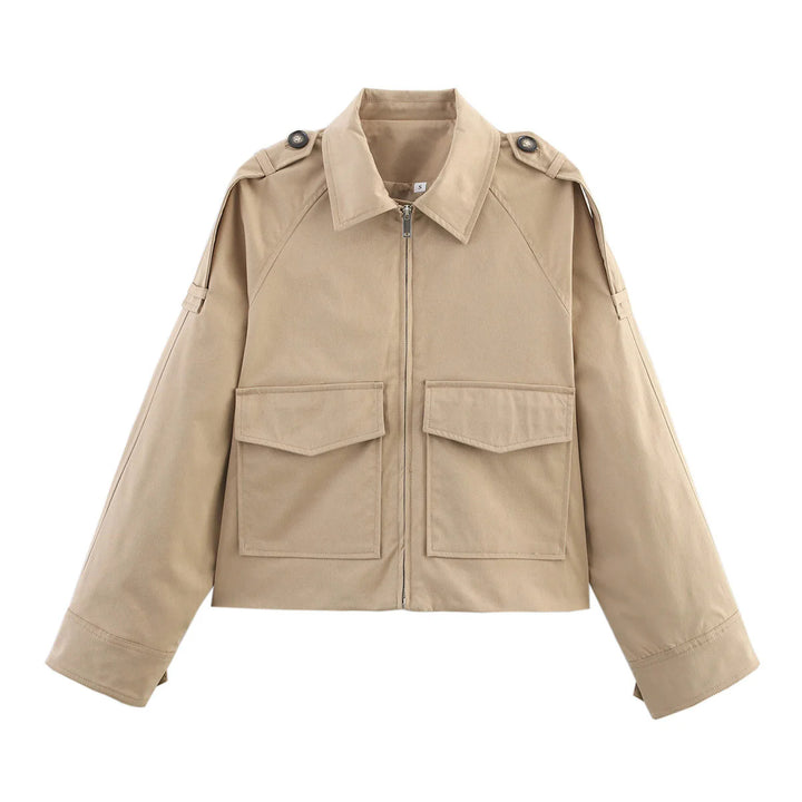 Women's short utility blouson jacket with patch flap pockets and epaulettes Mune Fashion
