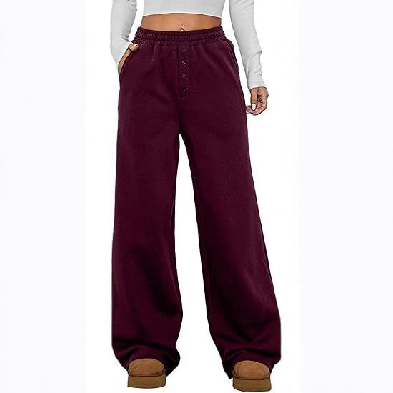 Women's High-Waisted Fleece Lounge Pants with Wide Leg Mune Fashion