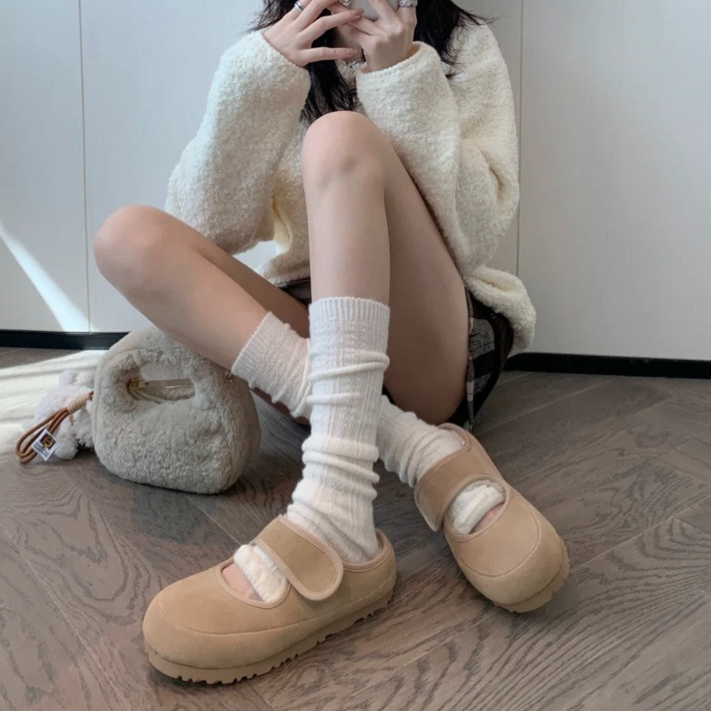 Women's Cozy Velour Mary Jane Slippers with Teddy Lining and Velcro Mune Fashion