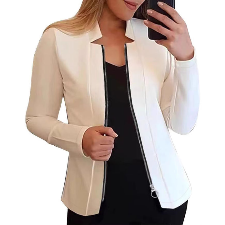 Women's Tailored Scuba Blazer with Stand-Up Collar and Full Zipper Mune Fashion