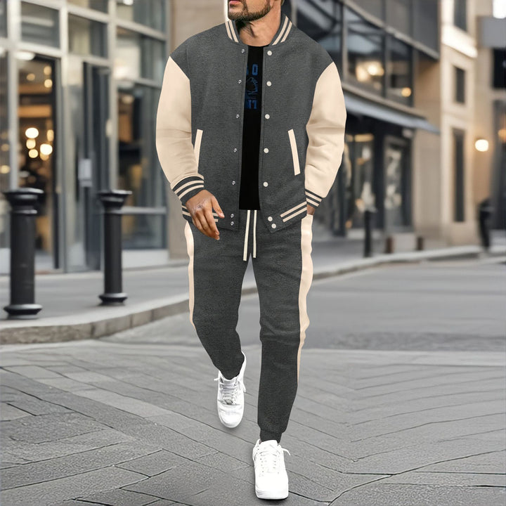 Men's College Training Suit made of cotton blend with quilted college jacket and tapered jogging pants Mune Fashion