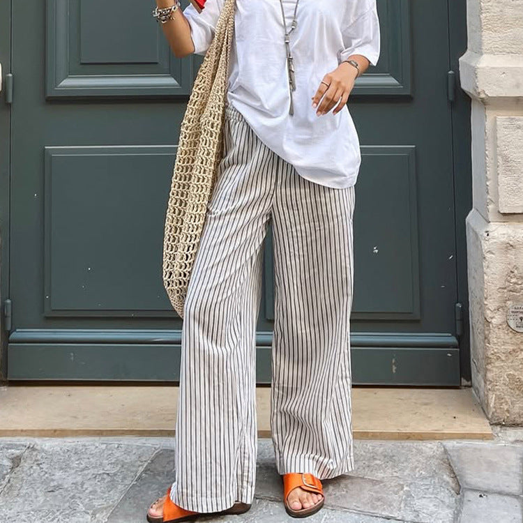 Women Wide Striped Palazzo Pants with High Waist and Flowing Viscose Quality Mune Fashion