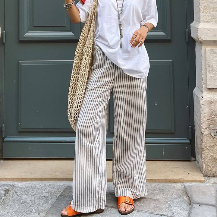 Women Wide Striped Palazzo Pants with High Waist and Flowing Viscose Quality Mune Fashion