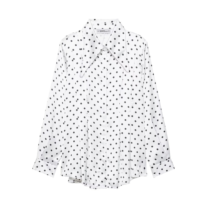 Women's Wide Palazzo Pants with High Waist, Leg Slit and Polka Dot Pattern Mune Fashion