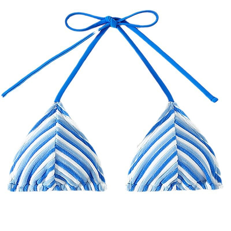 Ladies triangle bikini top with playful striped pattern and adjustable straps Mune Fashion