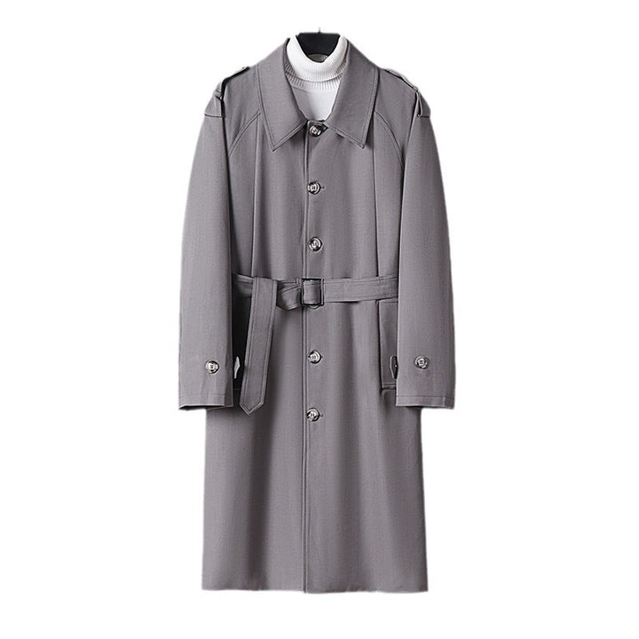 Men's Simple Twill Trench Coat with Adjustable Waist Belt and Shoulder Patches Mune Fashion