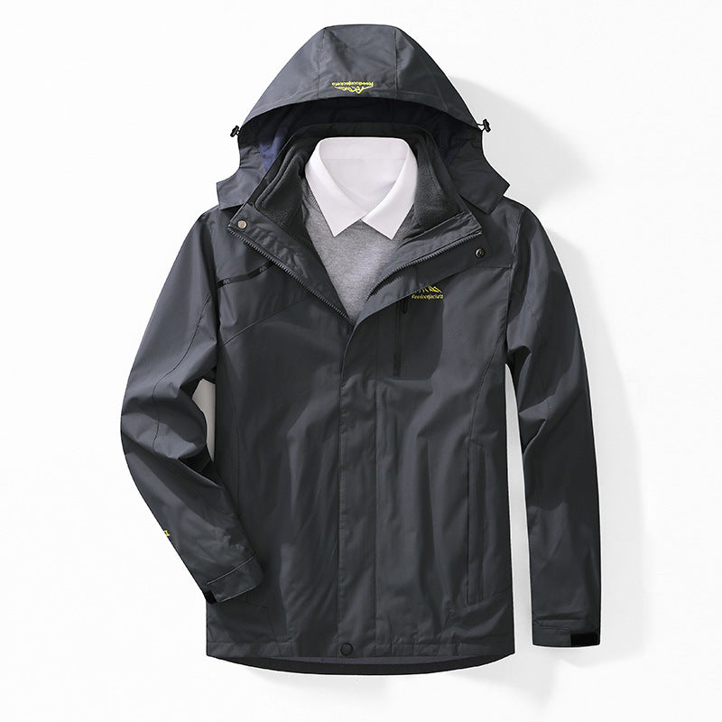 Men's two-layer waterproof outdoor jacket with fleece collar and hood Mune Fashion