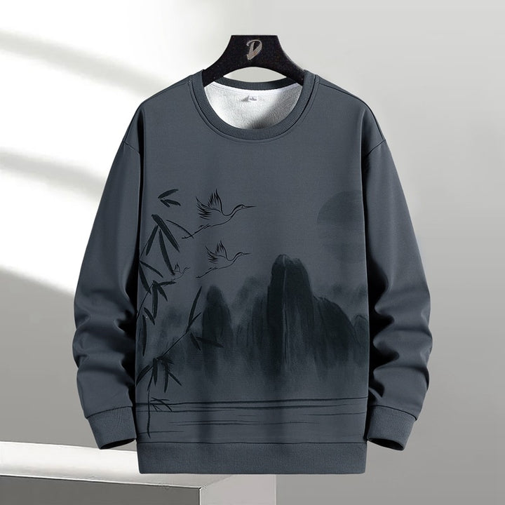 Unisex Oversize Sweatshirt with Brush Print & Ribbed Hem Mune Fashion