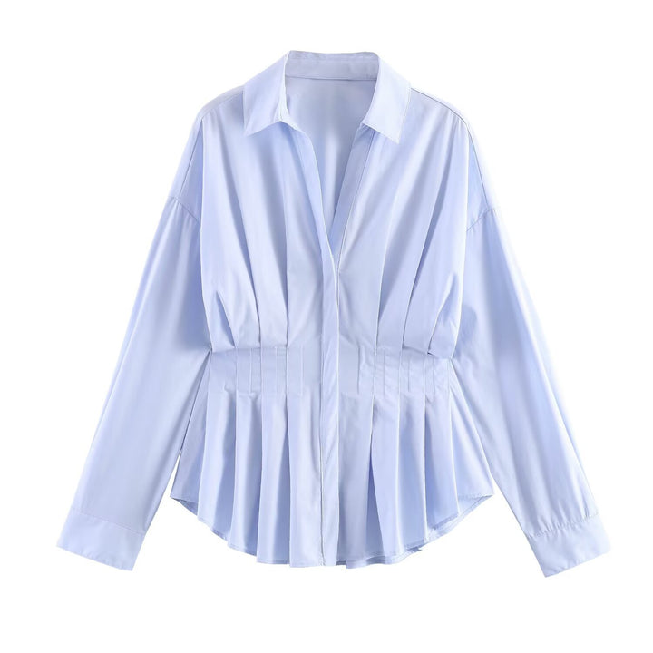 Women's tailored pleated blouse with peplum Mune Fashion