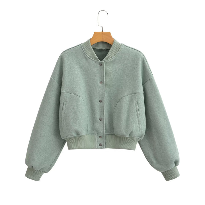 Unisex oversized wool blend bomber jacket with ribbed hem and snap button placket Mune Fashion