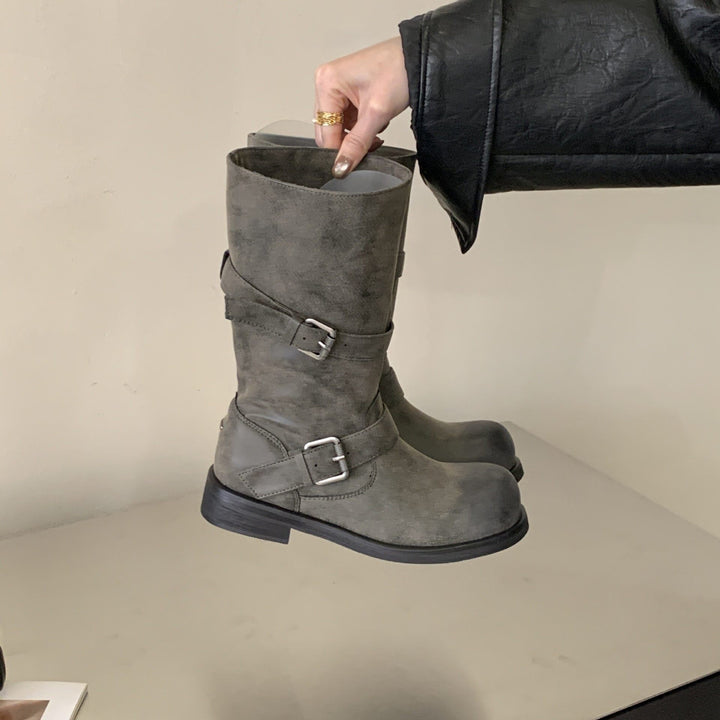 Women Fashionable Biker Boots with Adjustable Straps Mune Fashion