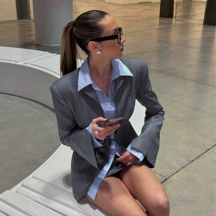 Women's Oversized Blazer and Mini Skirt Set with Tailored Cut Mune Fashion