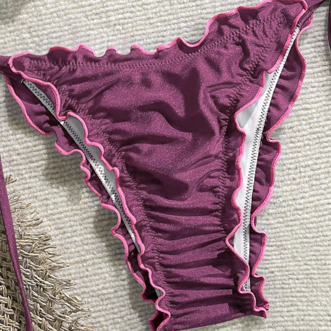 Ladies Triangle Bikini with Ruffle Design and Adjustable Straps Mune Fashion