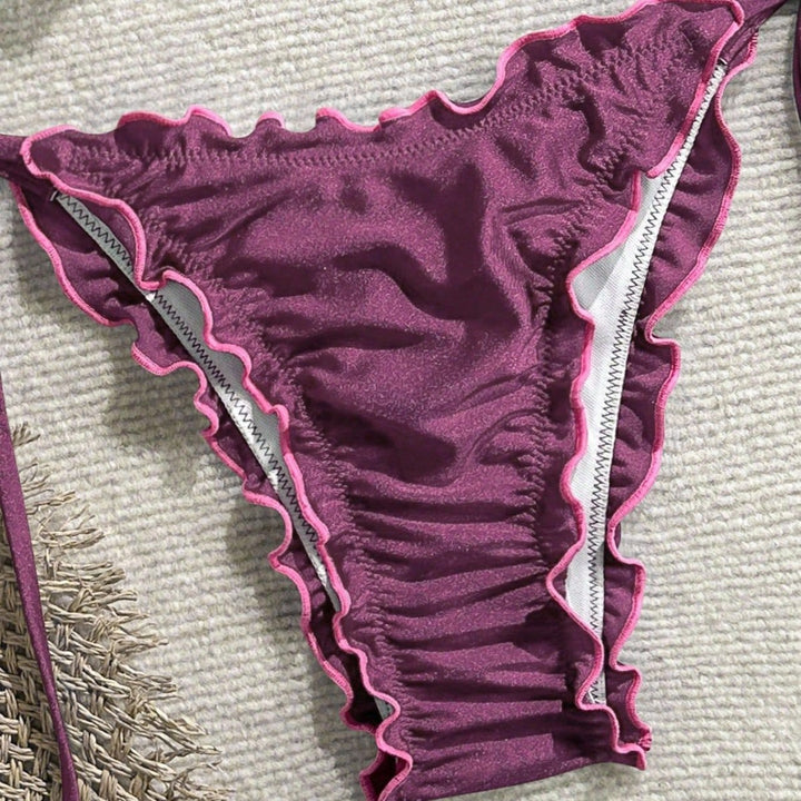 Ladies Triangle Bikini with Ruffle Design and Adjustable Straps Mune Fashion