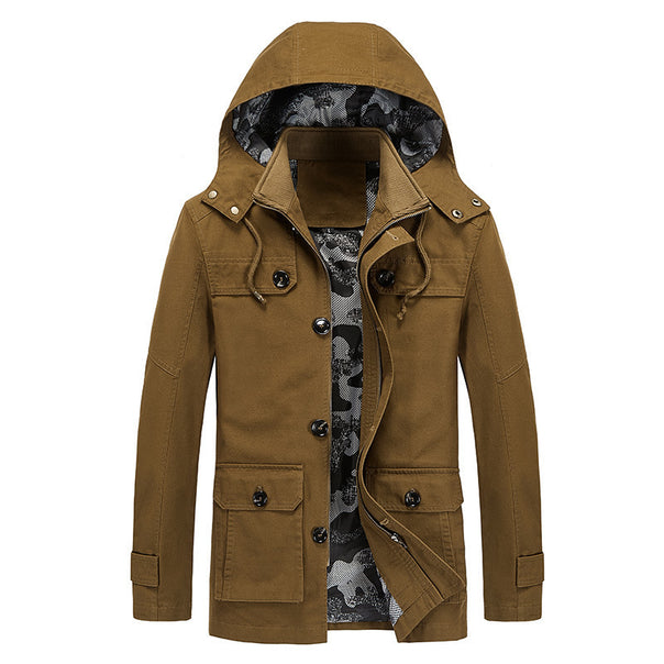 Men's lightweight canvas field parka with camouflage lining, concealed zipper and multipurpose pockets Mune Fashion