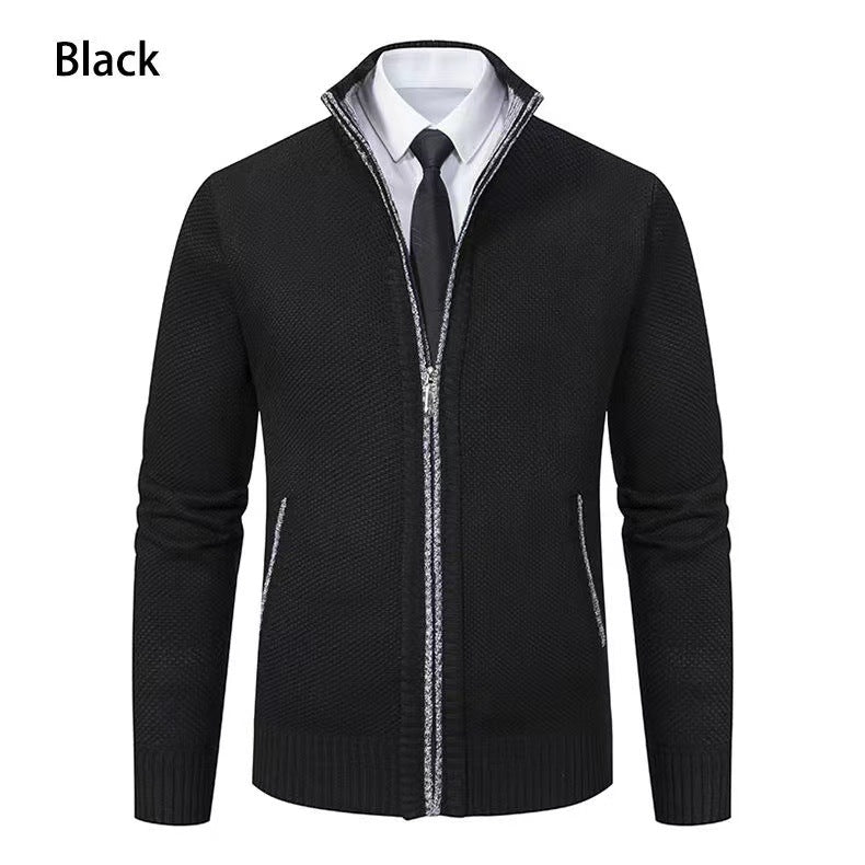 Men's melange knit zip jacket with high stand-up collar, fine texture and concealed side pockets Mune Fashion