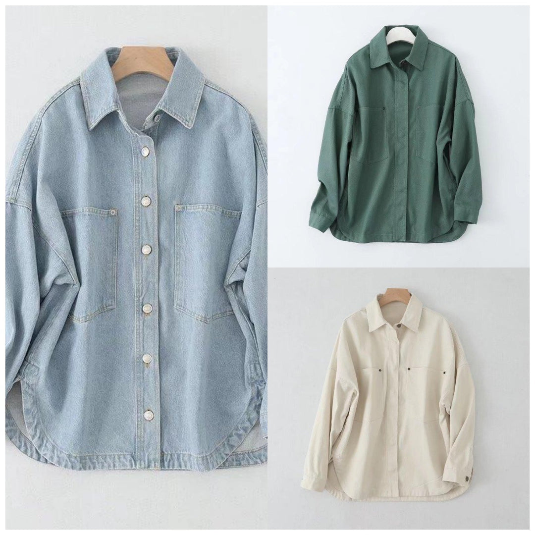 Women Oversized Jeans Shirt Jacket with Patch Pockets and Rounded Hem Mune Fashion