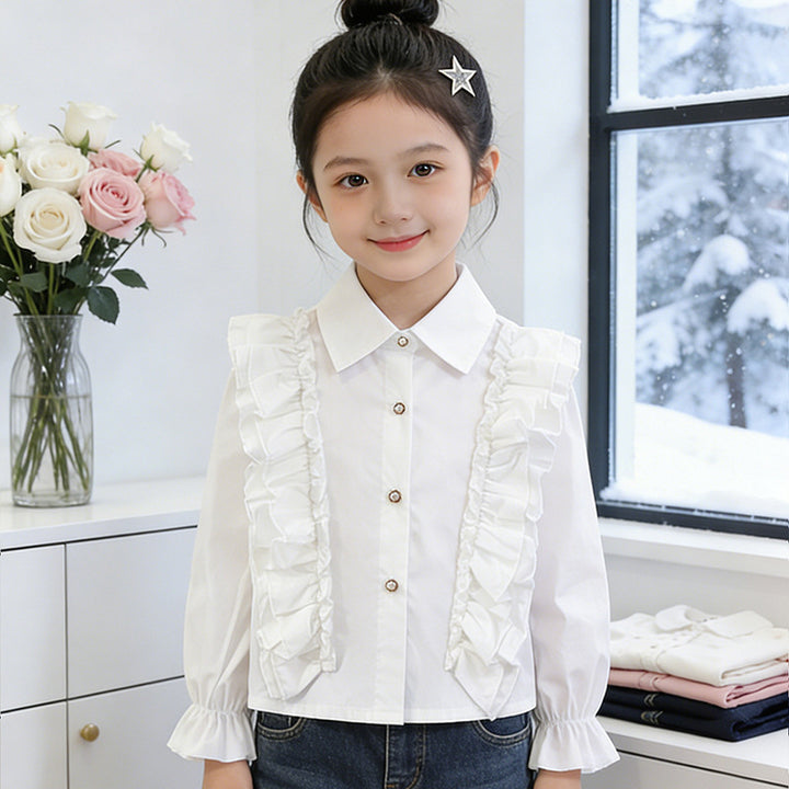 Girl's blouse with ruffle details and button closure Mune Fashion