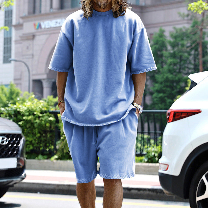 Men's casual short-sleeve shirt with loose sweat shorts made of heavy cotton jersey Mune Fashion