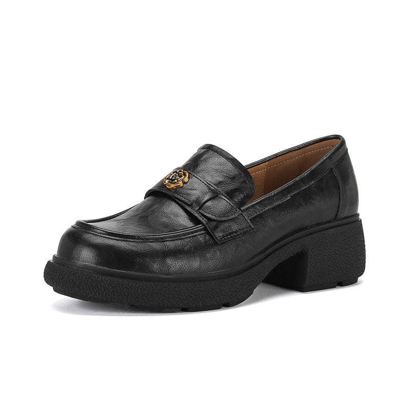 Women's chunky loafers made of smooth leather with emblem appliqué and profiled block sole Mune Fashion