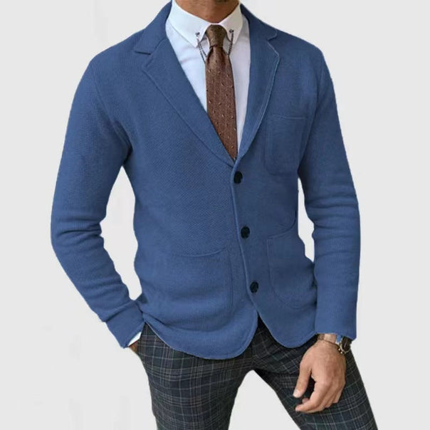 Men's Knitted Blazer with Button Placket and Practical Pockets Mune