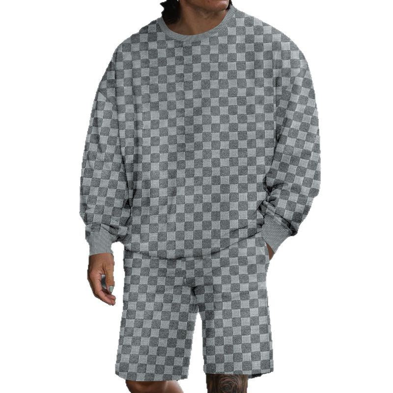 Men's oversized waffle knit lounge set with crew neck sweatshirt and knee-length bermuda shorts Mune Fashion
