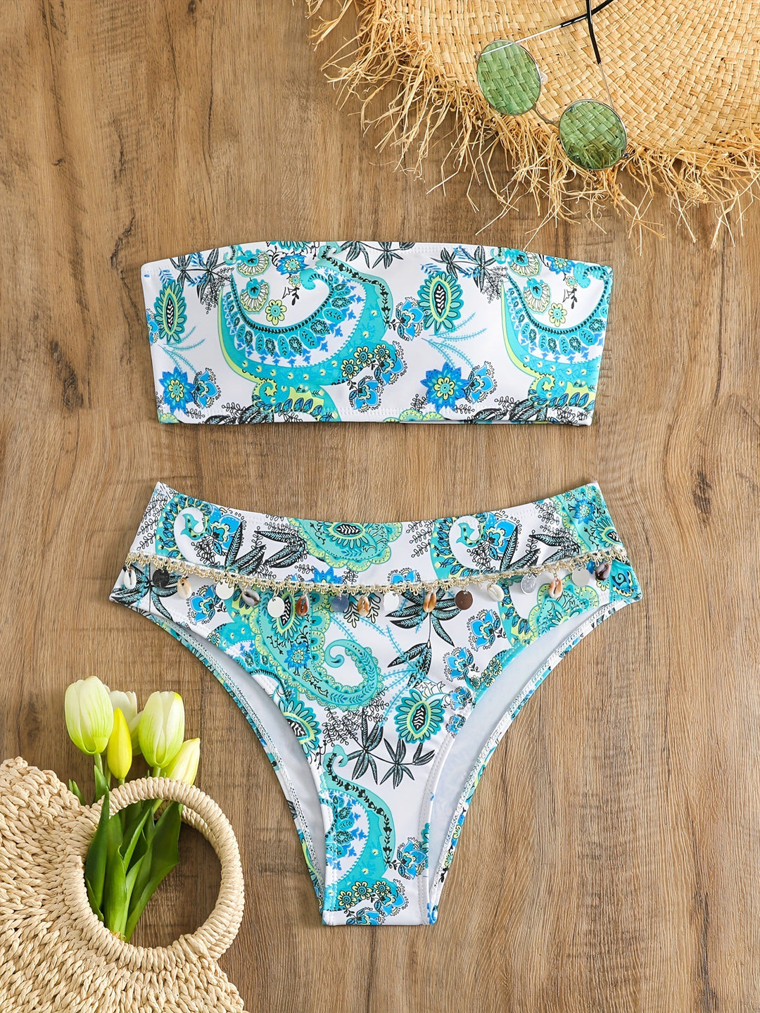 Women's Bandeau Bikini Set with Elegant Shell Details Mune Fashion