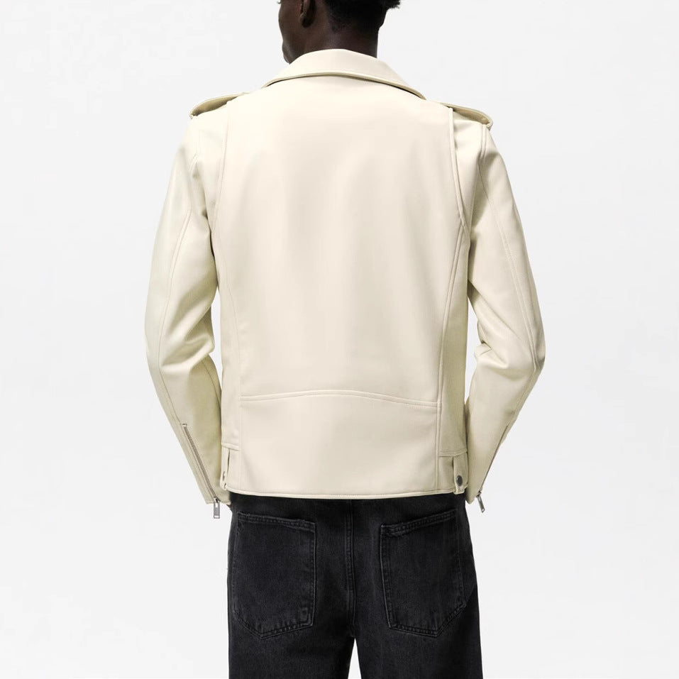 Ladies short-cut biker jacket made of vegan smooth leather with asymmetrical zip front Mune Fashion