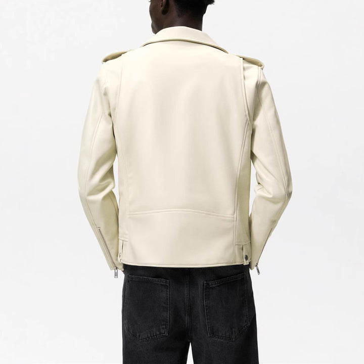 Ladies short-cut biker jacket made of vegan smooth leather with asymmetrical zip front Mune Fashion