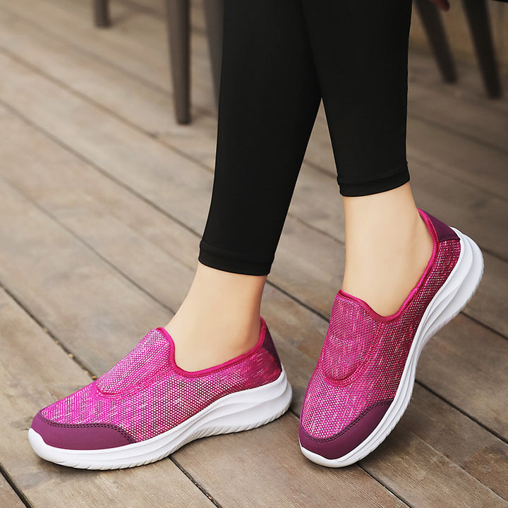 Women's elegant slip-on sneakers with elastic decorative straps, breathable knit construction and cushioned comfort sole Mune Fashion
