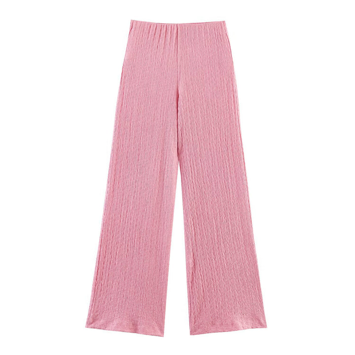Women's two-piece fine knit set with short sleeve polo collar top and high-waist wide leg pants Mune Fashion