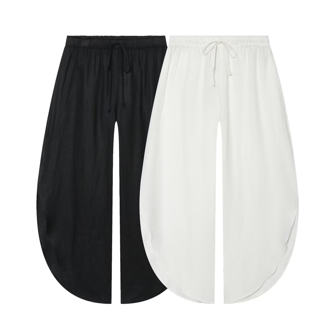 Ladies Beach Midi Skirt with Drawstring Waist, Front Slit and Rounded Hem Mune Fashion