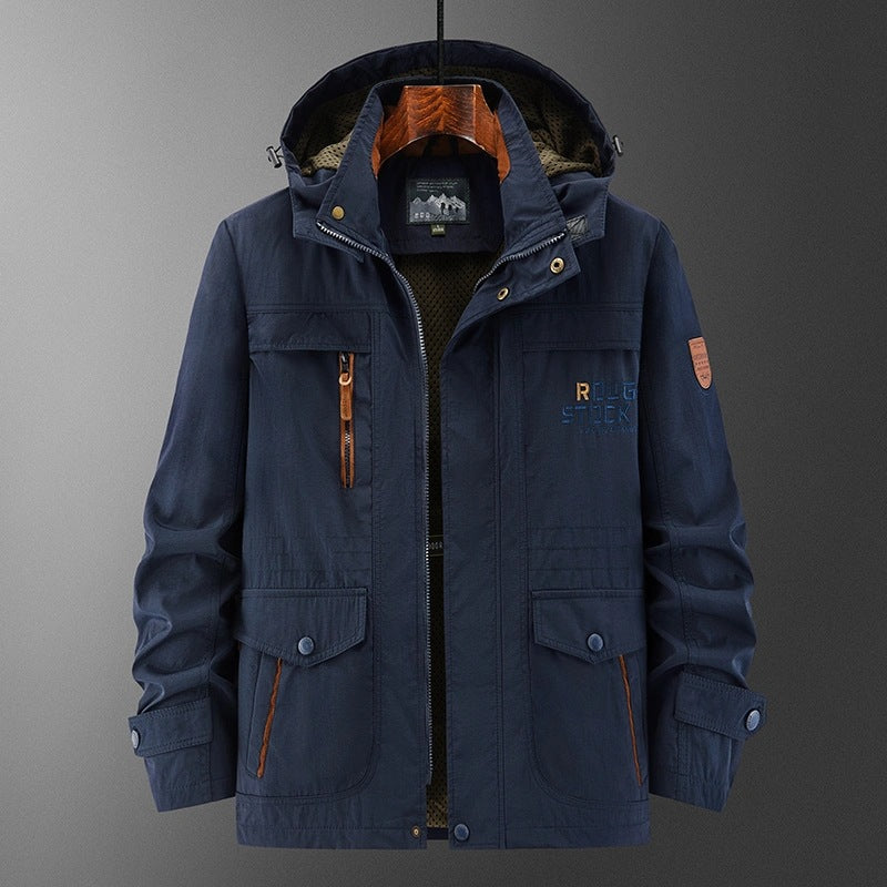 Men's Weatherproof Utility Field Jacket with Hood, Mesh Lining and Multi-Function Pockets Mune Fashion