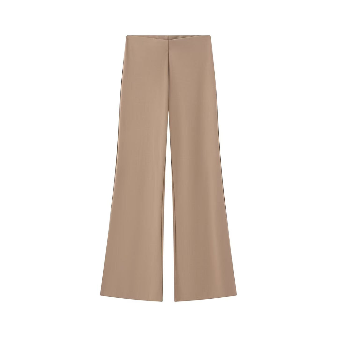 Ladies Wide Satin Pants with High Waist and Flowing Wide-Leg Silhouette Mune Fashion