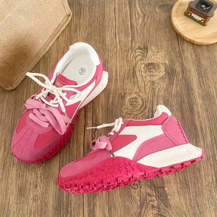 Ladies fashion sneaker with chunky traction sole and material mix of suede and smooth leather Mune Fashion