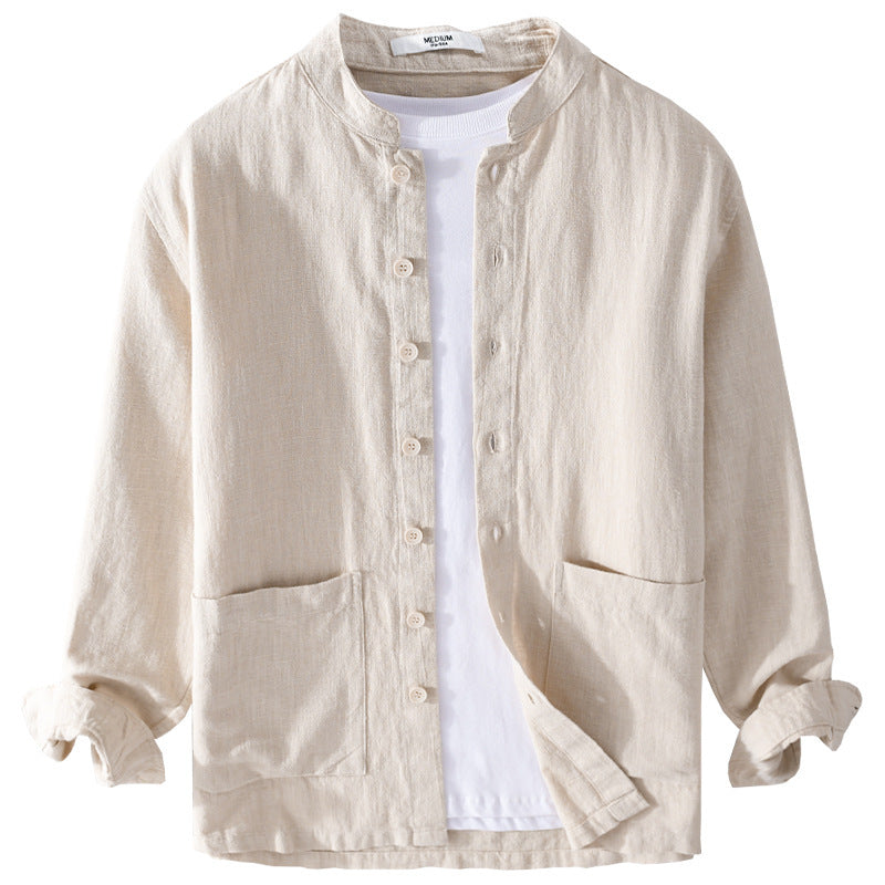Men's linen jacket with stand-up collar and applied pockets Mune Fashion