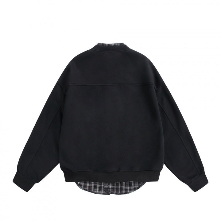 Men's Oversized College-Style Sweat Jacket with Concealed Snap Button Placket and Checked Lining Mune Fashion