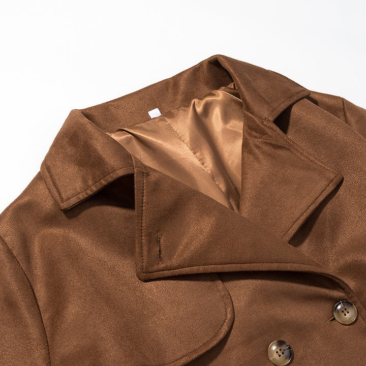 Women's long coat in trench coat style with double-breasted tie belt and shawl collar Mune Fashion