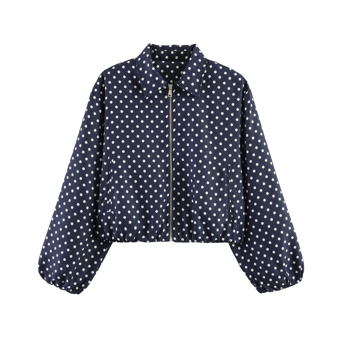 Women's short jacket in Harrington style with polka dot pattern, balloon sleeves, and elastic hem Mune Fashion