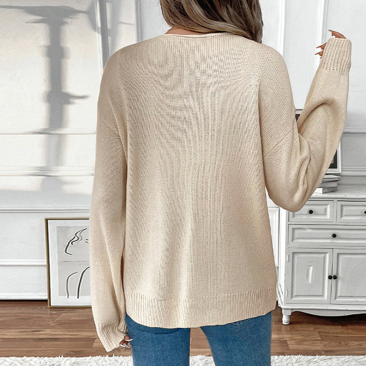 Ladies Casual Knit Sweater with Triple Lace Front, Round Neckline and Oversized Silhouette Mune Fashion
