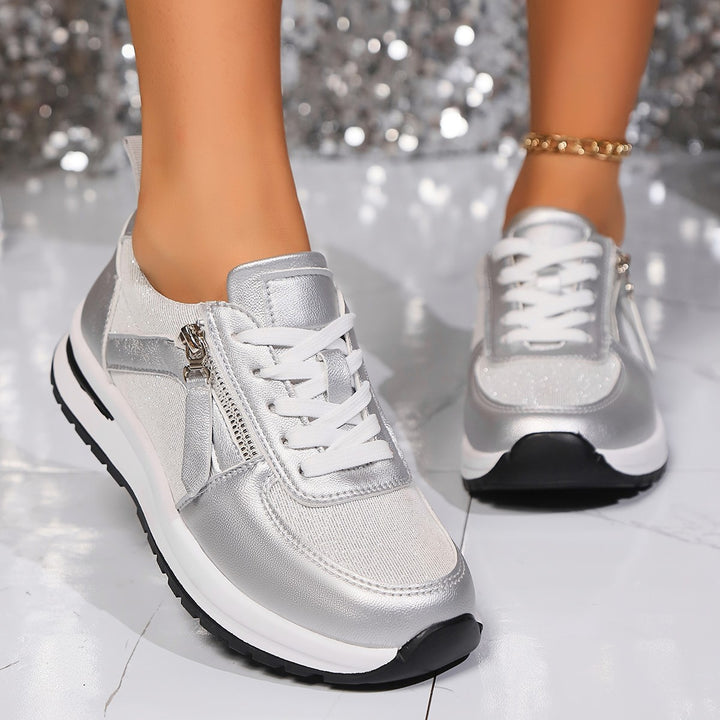 Ladies' fashionable wedge sneakers with side zipper, padded memory footbed, and structured outsole Mune Fashion