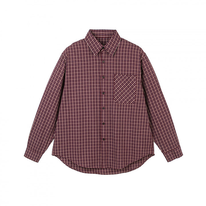 Men's Checkered Oversized Shirt made of Cotton Blend with Patch Chest Pocket and Curved Hem Mune Fashion