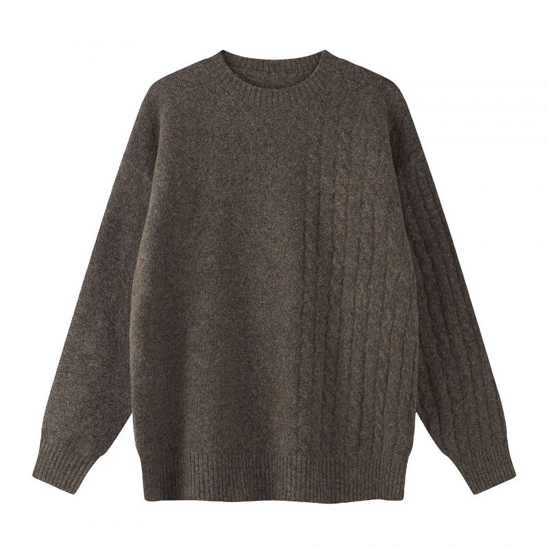 Unisex Oversize Fine-knit sweater with cable pattern detail and round neckline Mune Fashion