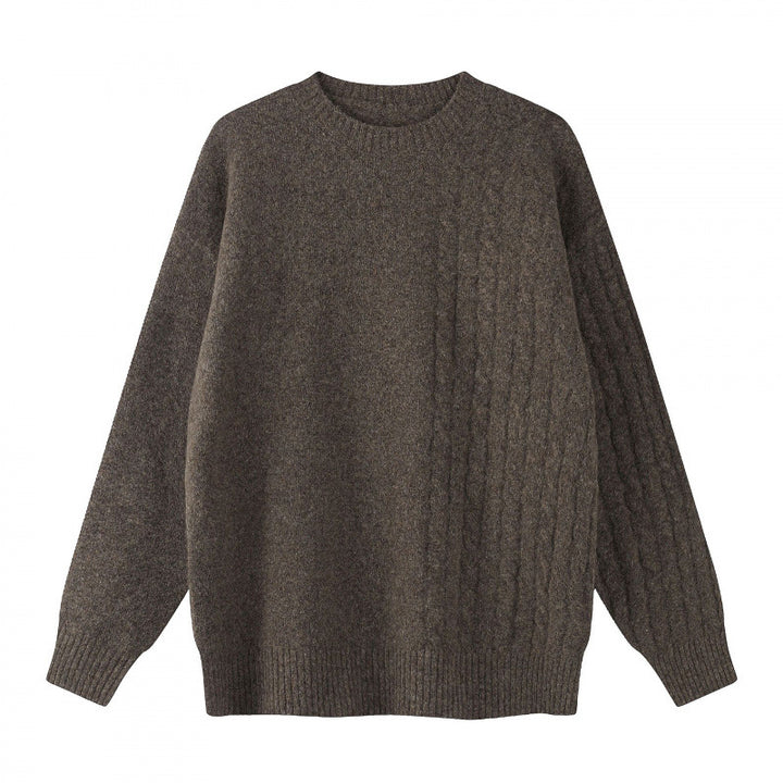 Unisex Oversize Fine-knit sweater with cable pattern detail and round neckline Mune Fashion