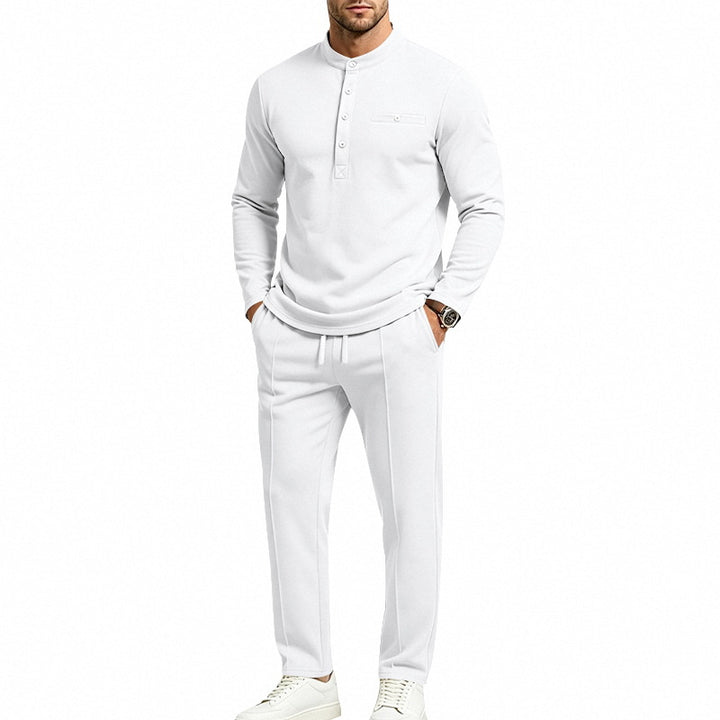 Men's Two-Piece Leisure Set with Henley Long Sleeve Shirt, Stand Collar and Comfort Jogging Pants Mune Fashion