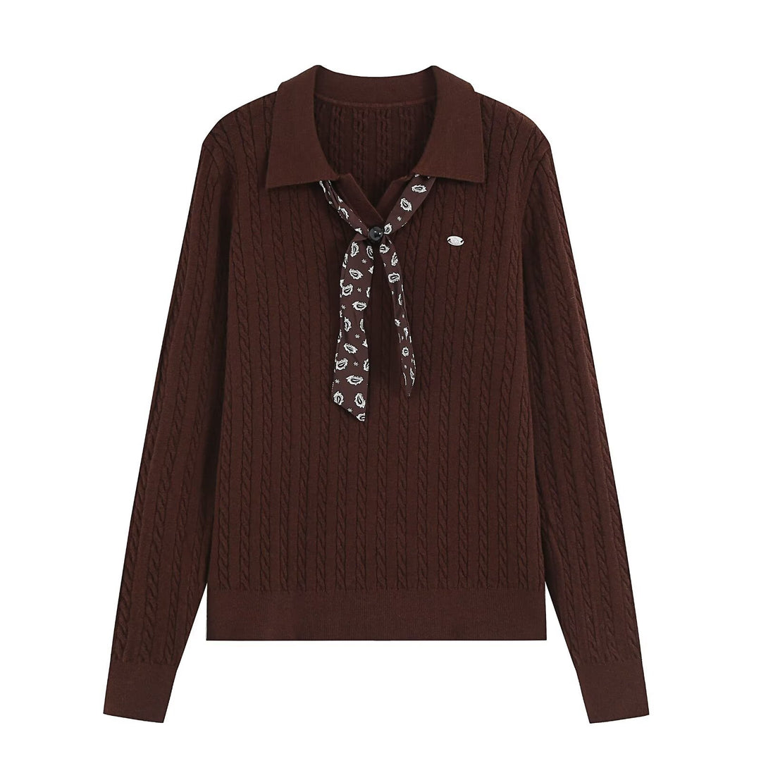 Women's knit sweater with turtleneck and decorative tie Mune Fashion