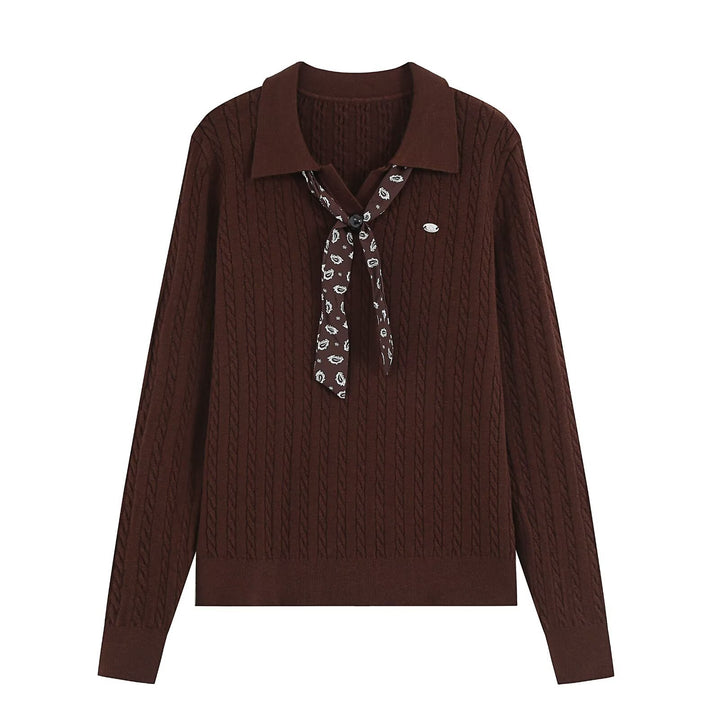 Women's knit sweater with turtleneck and decorative tie Mune Fashion