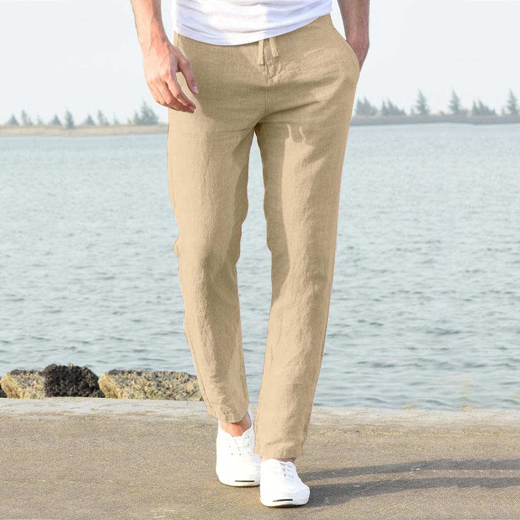 Men's Casual Linen Pants with Elastic Waistband and Side Pockets Mune Fashion