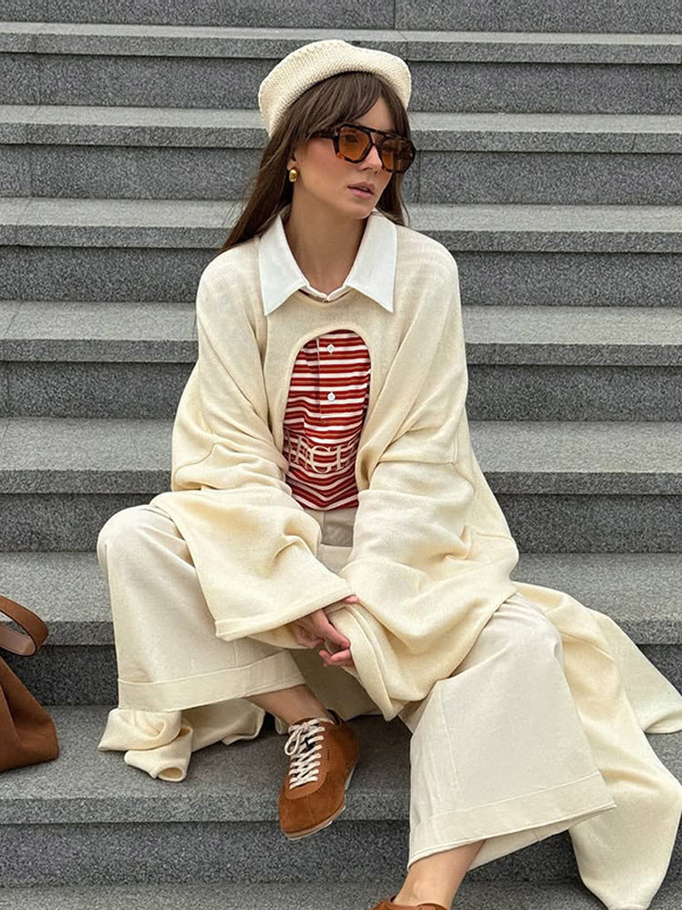 Women's Oversize Cape Cardigan with Wide Trumpet Sleeves and Open Front Design Mune Fashion